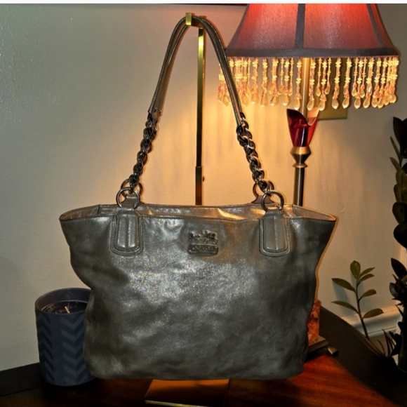 Coach Madison Metallic Silver Soft Leather Tote - Picture 1 of 10